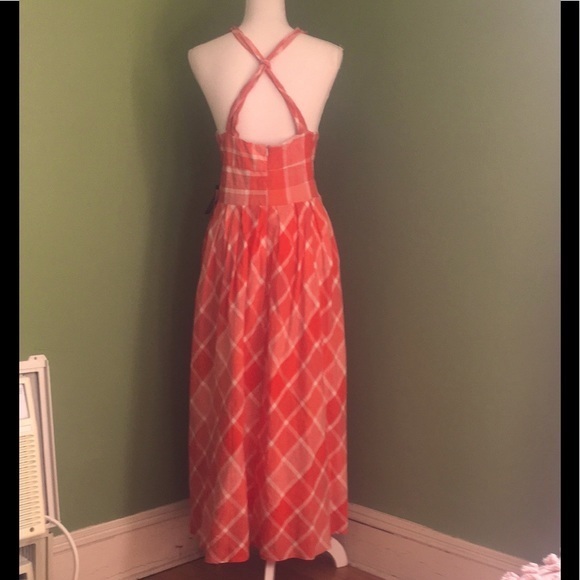 NWT NINA LEONARD orange gingham long dress - Picture 4 of 6